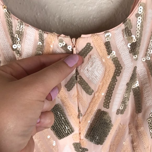 Aidan Mattox Blush Pink Fully Sequined Halter Neck Mini Cocktail Dress - Picture 7 of 12